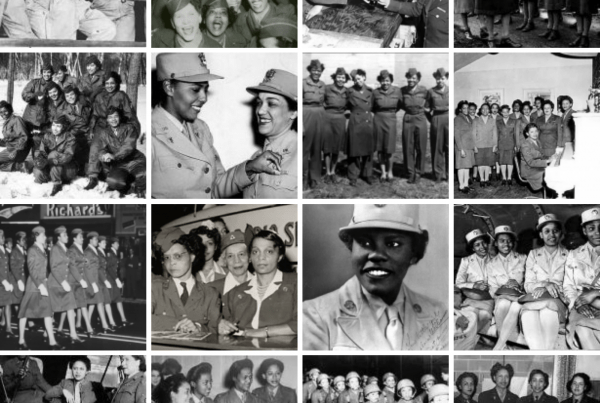 The 6888th Central Postal Director Battalion a collage picture of women who represented this battalion.