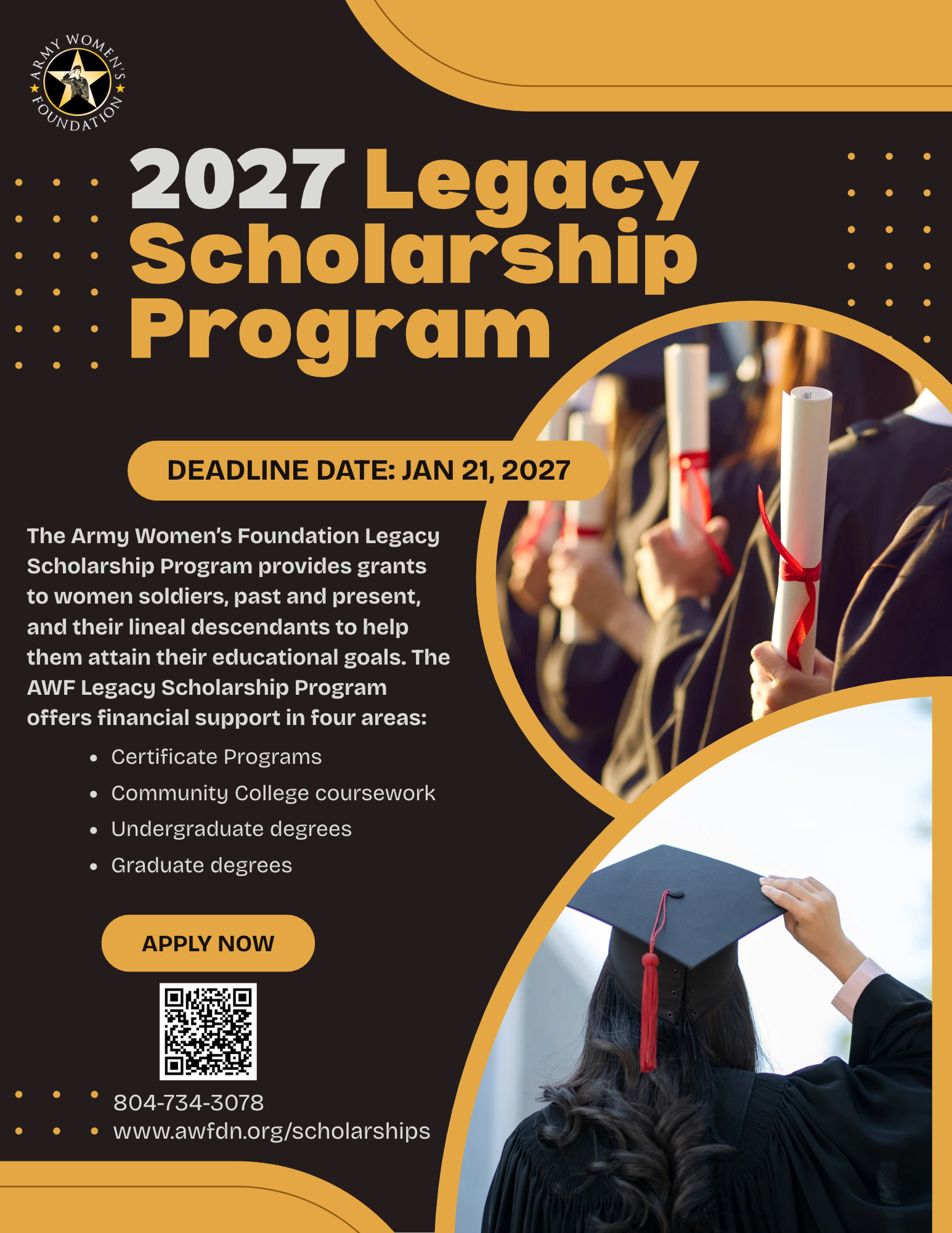 2027 Army Women's Foundation Legacy Scholarship Program announcement with January 21, 2027 application deadline